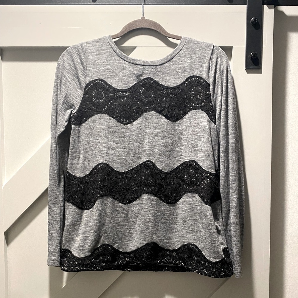 Loft Black Lace striped long sleeve